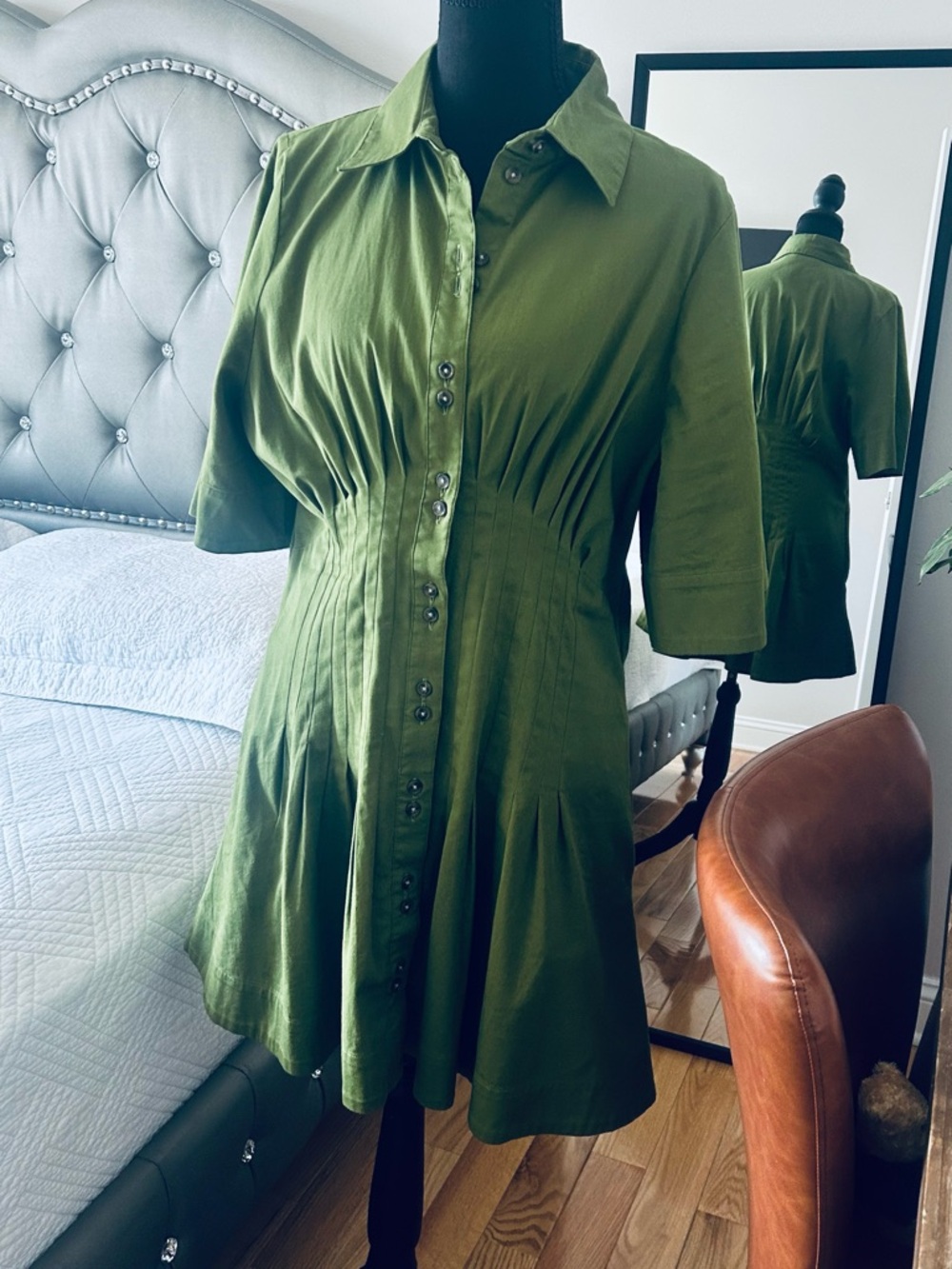 Banana Republic Olive Green Button-Front Mini Dress